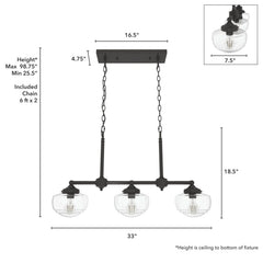 Saddle Creek Clear Seeded Glass 3 Light Linear Chandelier