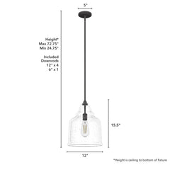Dunshire Bell Clear Seeded Glass 1 Light 12 Inch Medium Pendant