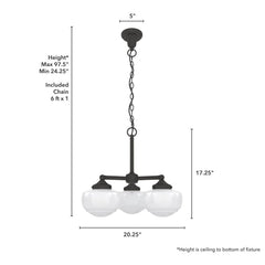 Saddle Creek Shiny Cased White Glass 3 Light Chandelier