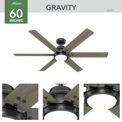 Gravity Indoor Smart Fan ENERGY STAR with LED light 60 inch with Remote