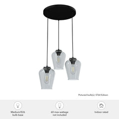 Vidria Smoked Glass 3 Light Round Pendant Cluster
