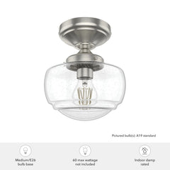 Saddle Creek Clear Seeded Glass 1 Light Mini Semi Flush