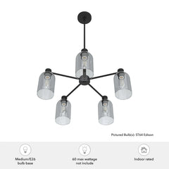 Lochemeade Smoked Glass 5 Light Chandelier