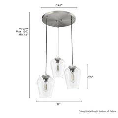 Vidria Clear Glass 3 Light Round Pendant Cluster