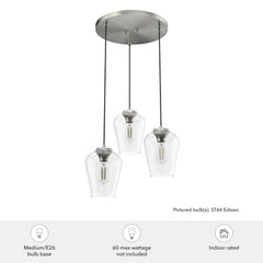 Vidria Clear Glass 3 Light Round Pendant Cluster