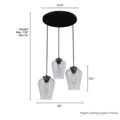 Vidria Smoked Glass 3 Light Round Pendant Cluster