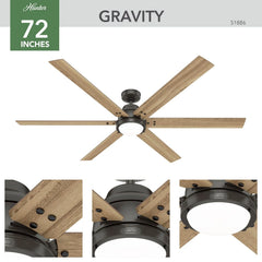 Gravity Indoor Smart Fan ENERGY STAR with LED light 72 inch with Remote