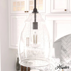 Dunshire Curved Vase Clear Seeded Glass 1 Light 10 Inch Medium Pendant