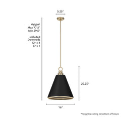 Klein 3 Light Metal Pendant 16 inch