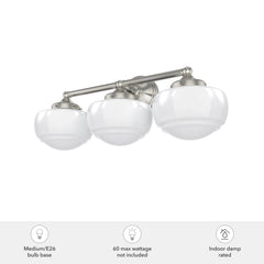Saddle Creek Shiny Cased White Glass 3 Light Vanity