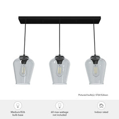 Vidria Smoked Glass 3 Light Linear Pendant Cluster