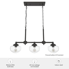 Saddle Creek Clear Seeded Glass 3 Light Linear Chandelier