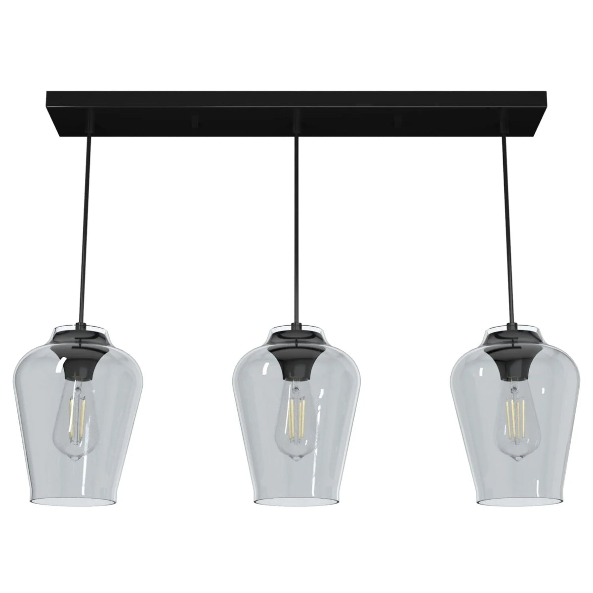 Vidria Smoked Glass 3 Light Linear Pendant Cluster