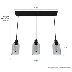 Lochemeade Smoked Glass 3 Light Linear Pendant Cluster