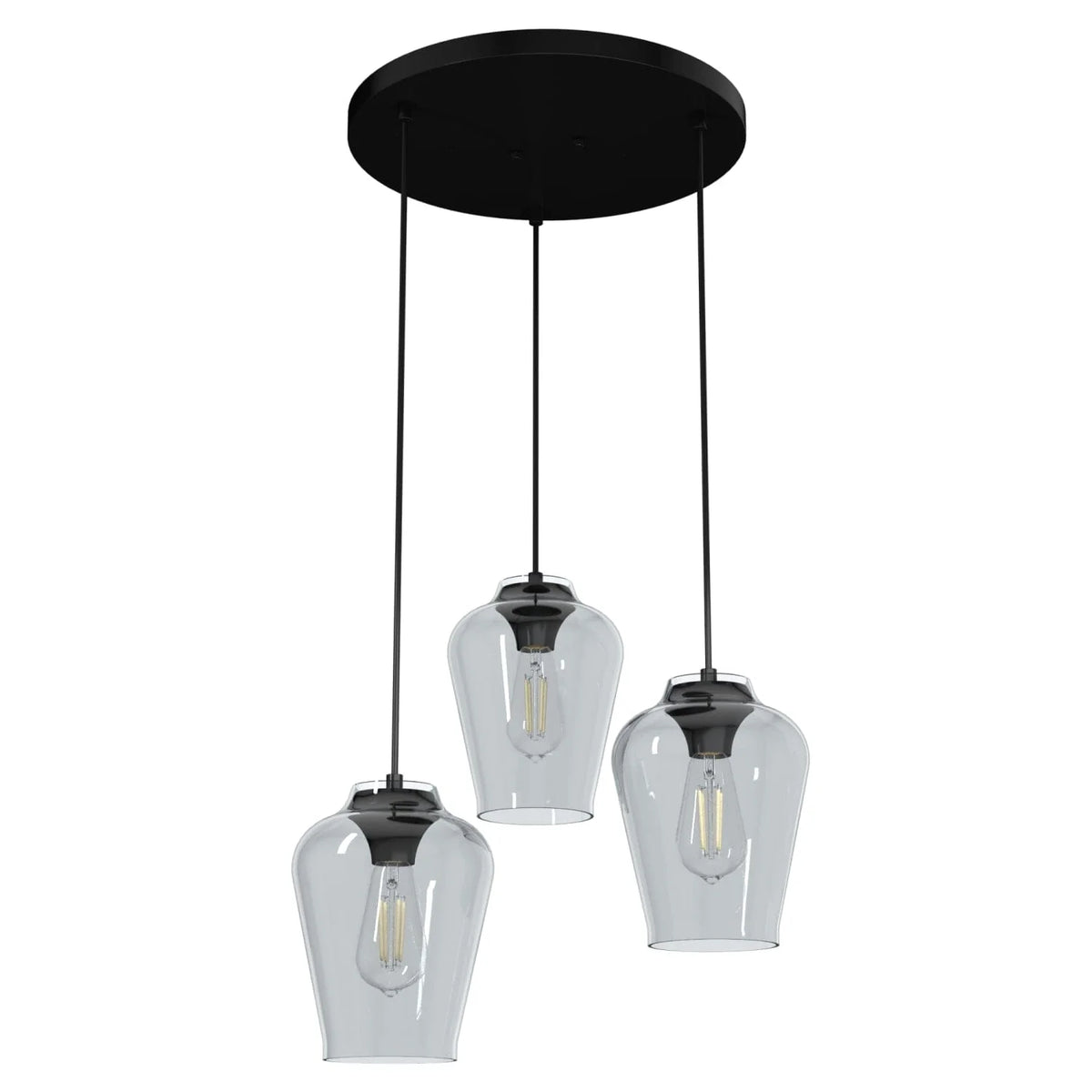 Vidria Smoked Glass 3 Light Round Pendant Cluster