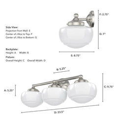 Saddle Creek Shiny Cased White Glass 3 Light Vanity