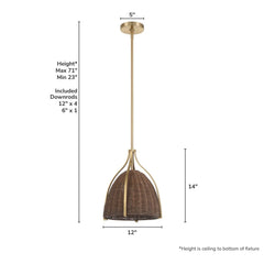 Arcelia Rattan Shade 1 Light Medium 12 Inch Pendant