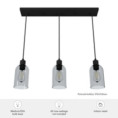 Lochemeade Smoked Glass 3 Light Linear Pendant Cluster