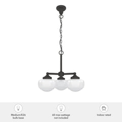 Saddle Creek Shiny Cased White Glass 3 Light Chandelier