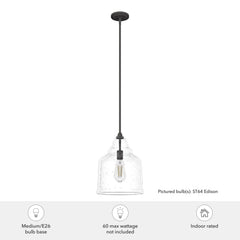 Dunshire Bell Clear Seeded Glass 1 Light 12 Inch Medium Pendant