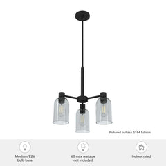 Lochemeade Smoked Glass 3 Light Chandelier
