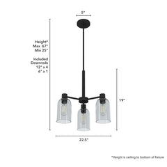 Lochemeade Smoked Glass 3 Light Chandelier