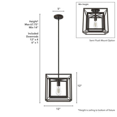 Doherty Pendant Convertible 1 Light 12 inch