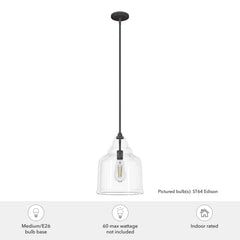 Dunshire Bell Clear Glass 1 Light 12 Inch Medium Pendant