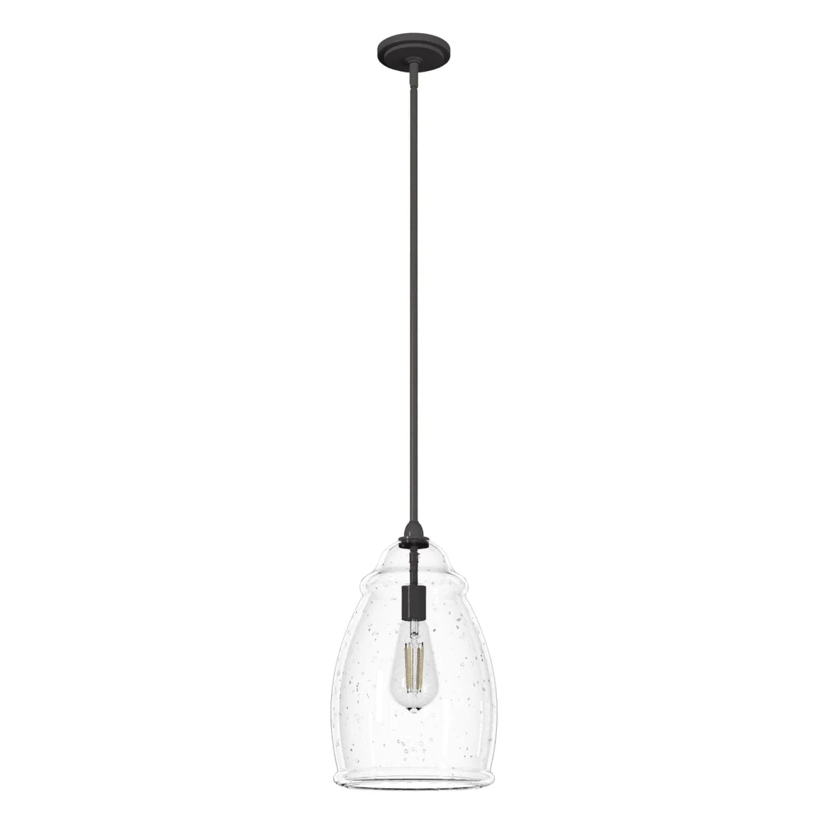 Dunshire Curved Vase Clear Seeded Glass 1 Light 10 Inch Medium Pendant