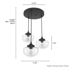 Saddle Creek Clear Seeded Glass 3 Light Round Pendant Cluster