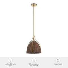 Arcelia Rattan Shade 1 Light Medium 12 Inch Pendant