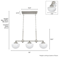 Saddle Creek Shiny Cased White Glass 3 Light Linear Chandelier