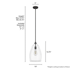 Dunshire Curved Vase Clear Glass 1 Light 10 Inch Medium Pendant