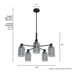 Lochemeade Smoked Glass 5 Light Chandelier