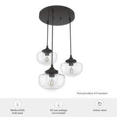 Saddle Creek Clear Seeded Glass 3 Light Round Pendant Cluster